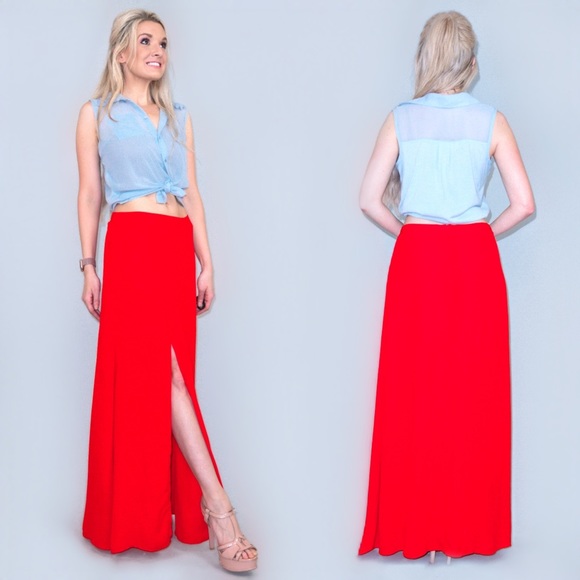 Charlotte Russe Dresses & Skirts - Coral Red Long Maxi Skirt with Side Slit
